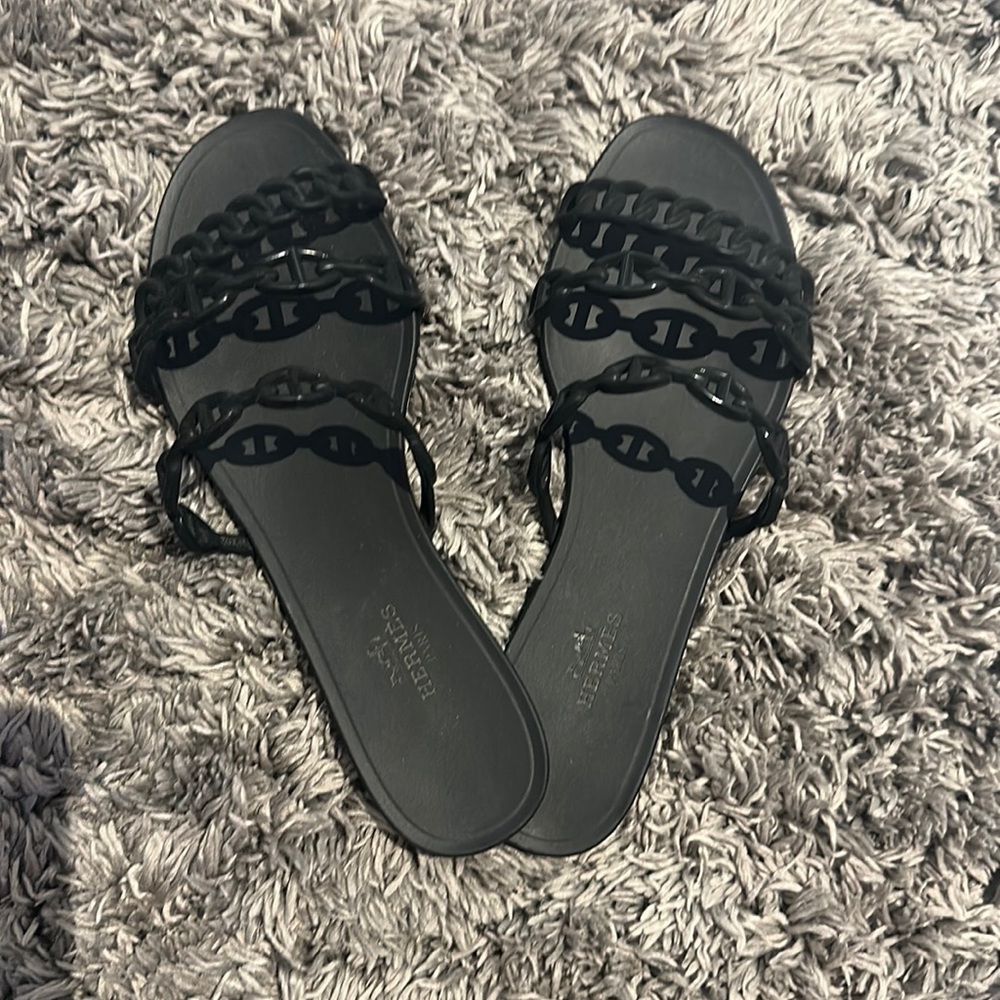 Hermès black rivage chaîne d’ancre sandals brand new never worn